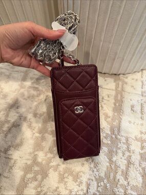 Chanel makeup bag burgundy (7” x 4”) with gold hardware